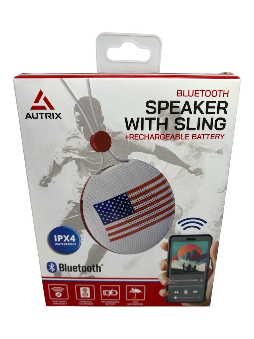 Autrix Bluetooth Speaker w/Sling - White/Red (USA Flag)